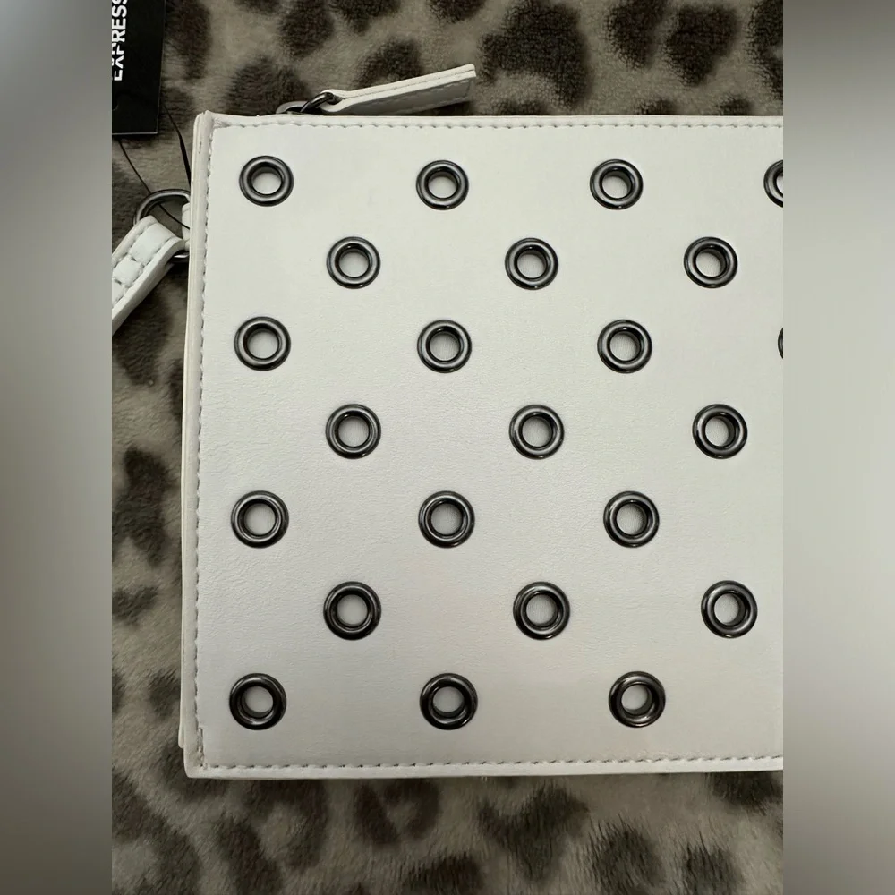 Express Grommet Embellished Wristlet Purse in White